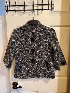 Alfani Black and White Zigzag Knit Pea Coat Petite Size Small